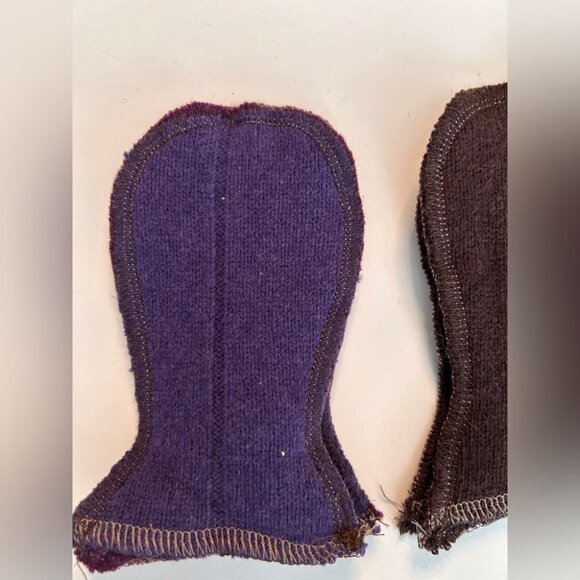 Handmade Recycled Wool Infant Mittens in Brown & Purple with Flower & Dog - Picture 7 of 7
